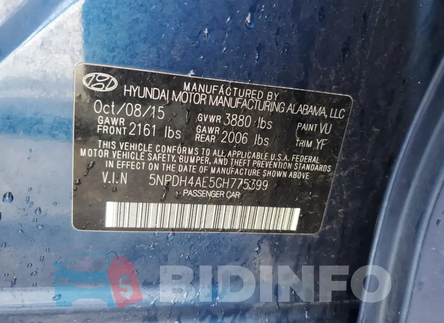 5NPDH4AE5GH775399 Photo# 12