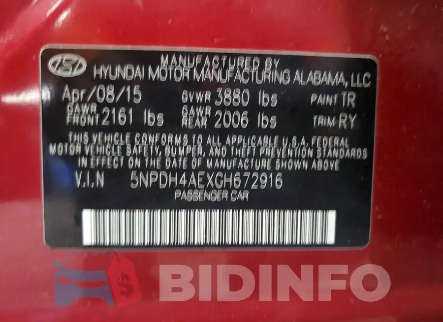 5NPDH4AEXGH672916 Photo# 12