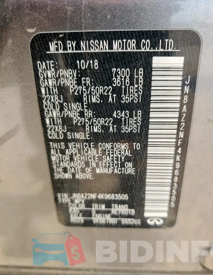 JN8AZ2NF4K9683505 Photo# 14