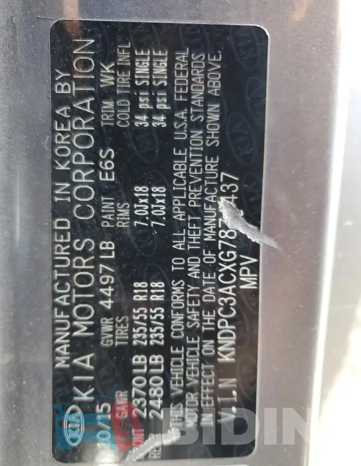 KNDPC3ACXG7874437 Photo# 14
