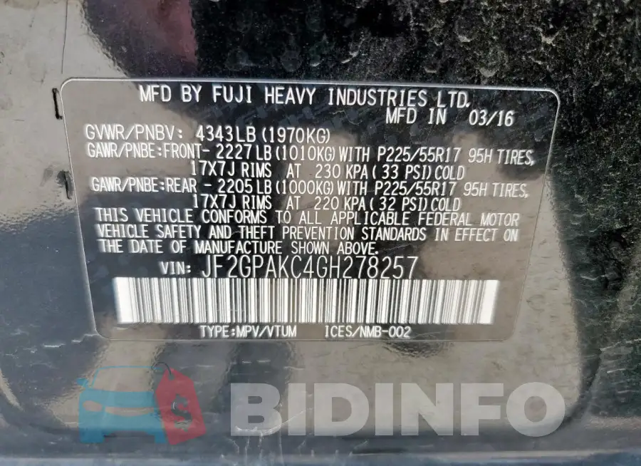 JF2GPAKC4GH278257 Photo# 13
