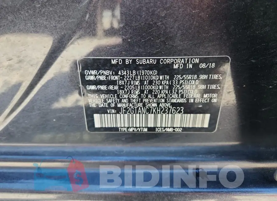 JF2GTANC7KH237623 Photo# 12