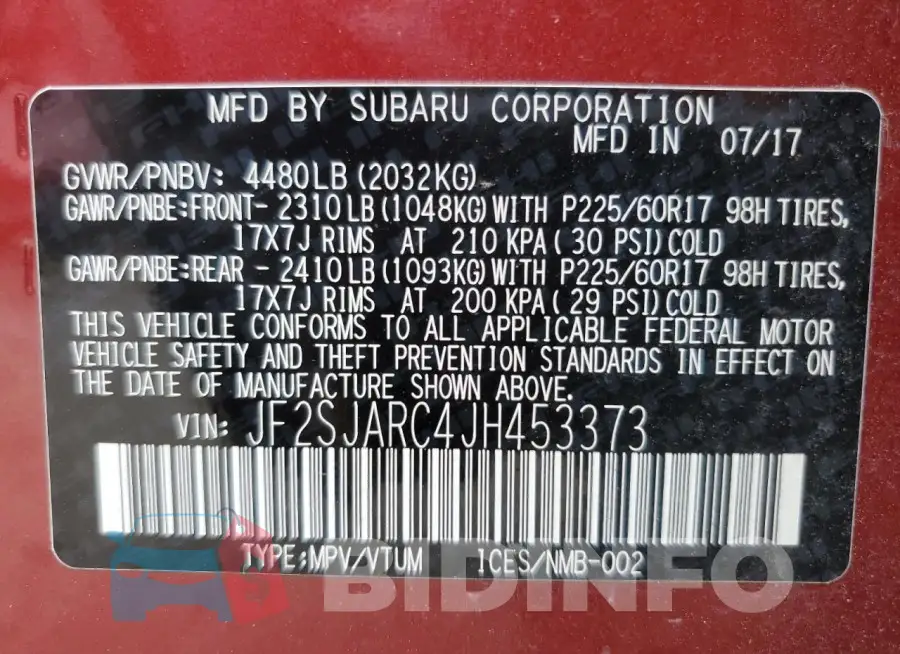 JF2SJARC4JH453373 Photo# 13