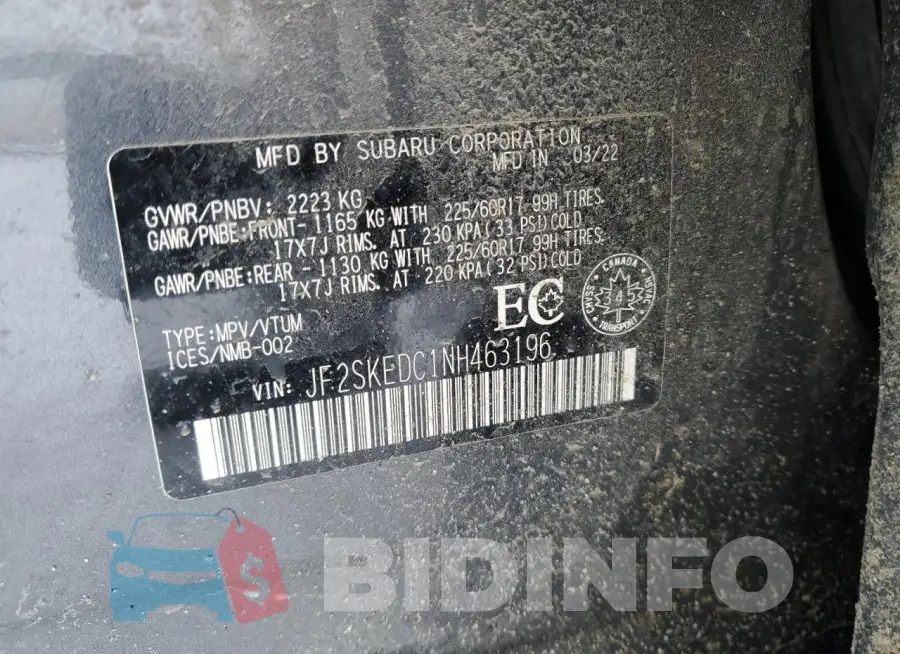 JF2SKEDC1NH463196 Photo# 12