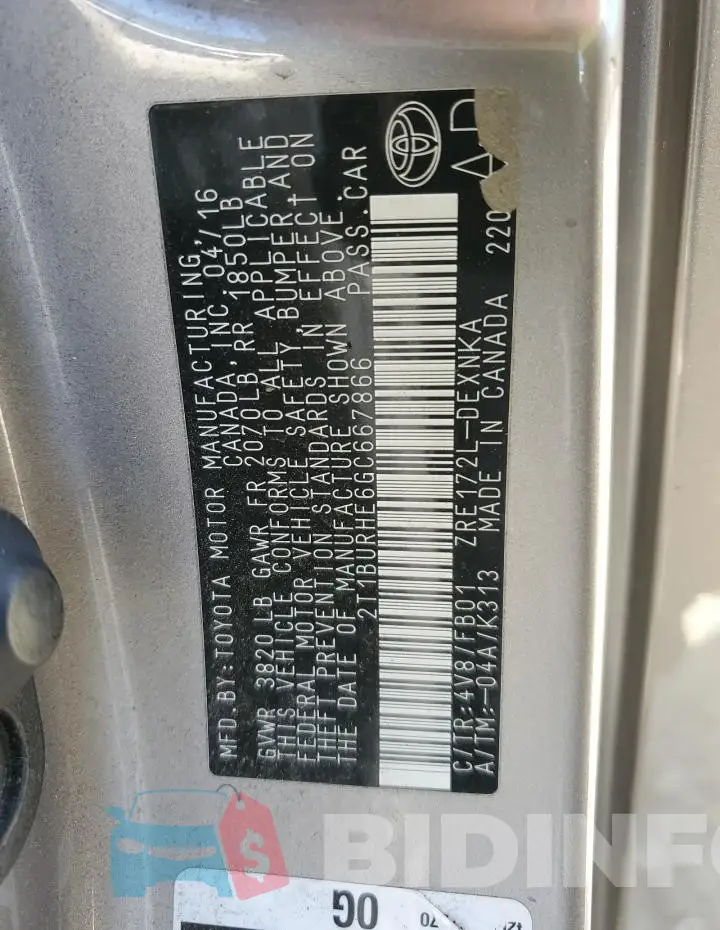2T1BURHE6GC667866 Photo# 12