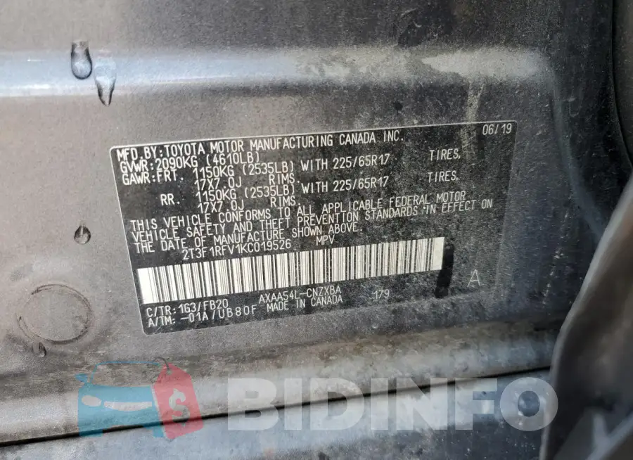 2T3F1RFV1KC019526 Photo# 12