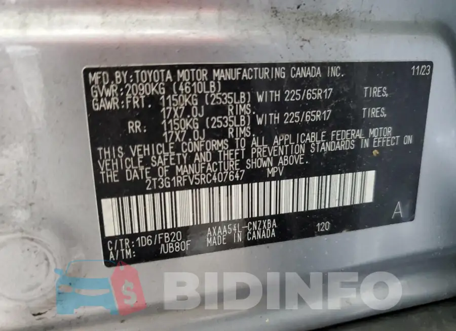 2T3G1RFV5RC407647 Photo# 14