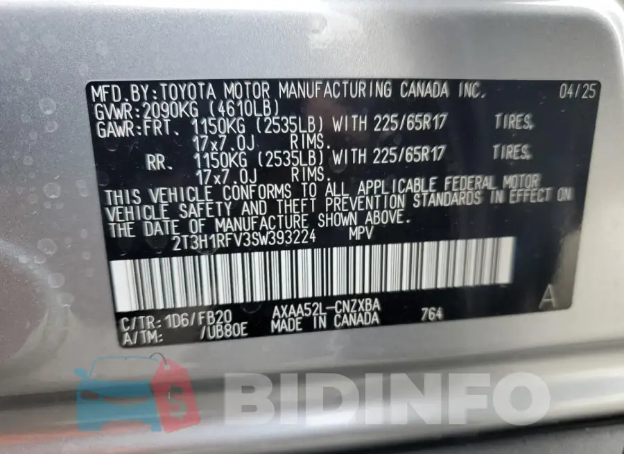 2T3H1RFV3SW393224 Photo# 13