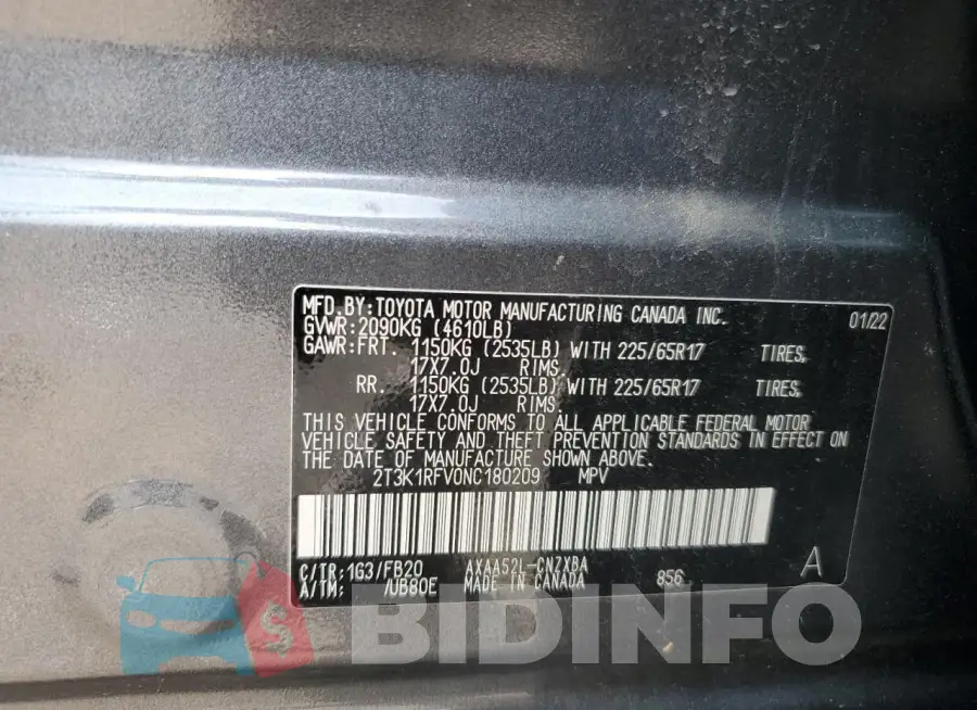 2T3K1RFV0NC180209 Photo# 13