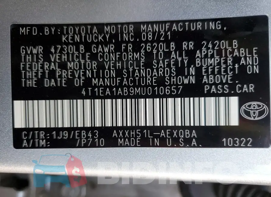 4T1EA1AB9MU010657 Photo# 12
