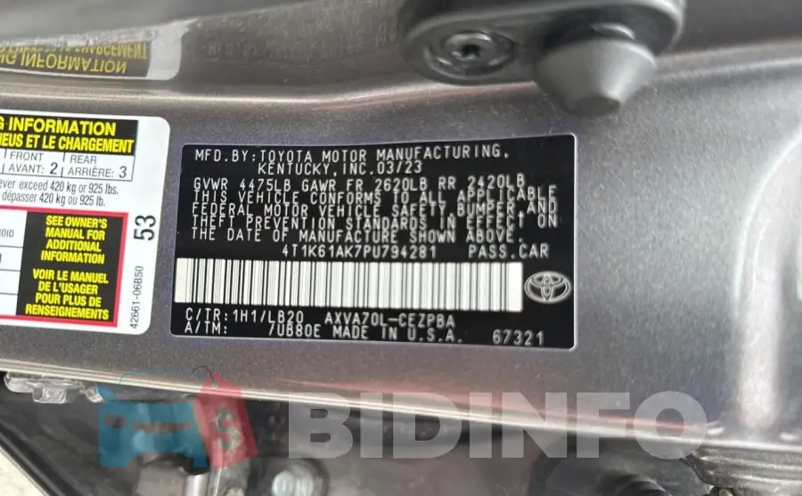 4T1K61AK7PU794281 Photo# 10
