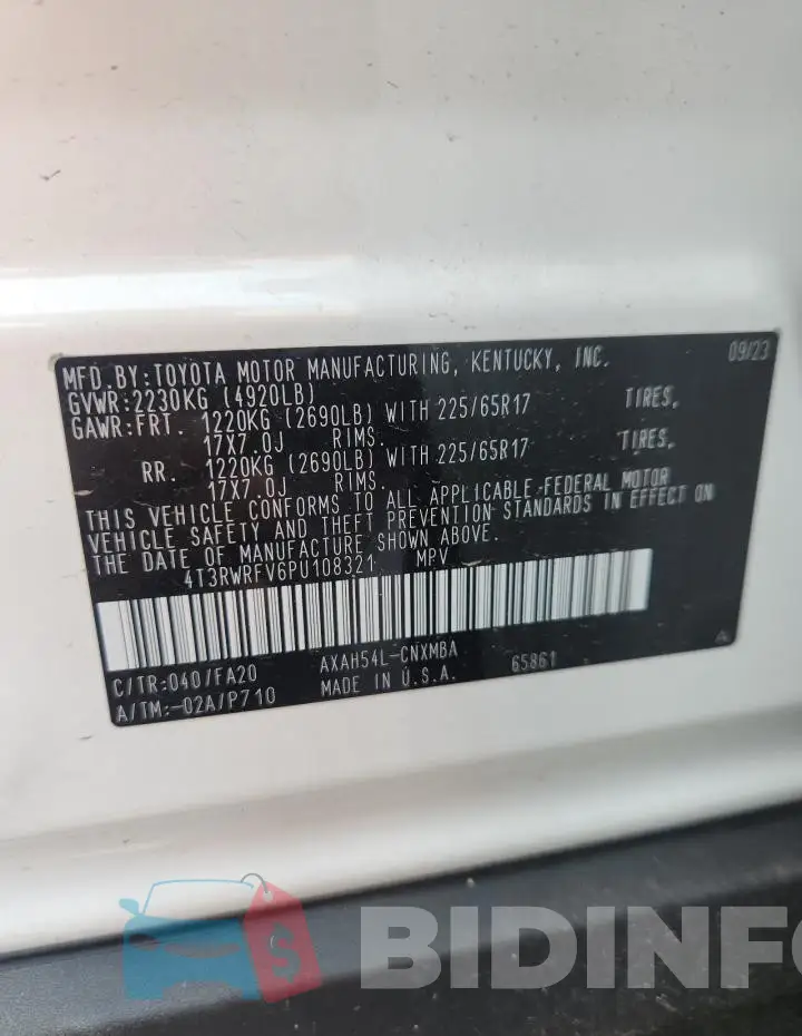 4T3RWRFV6PU108321 Photo# 14