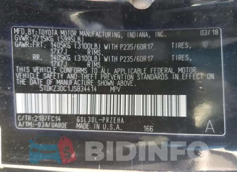 5TDKZ3DC1JS934414 Photo# 13