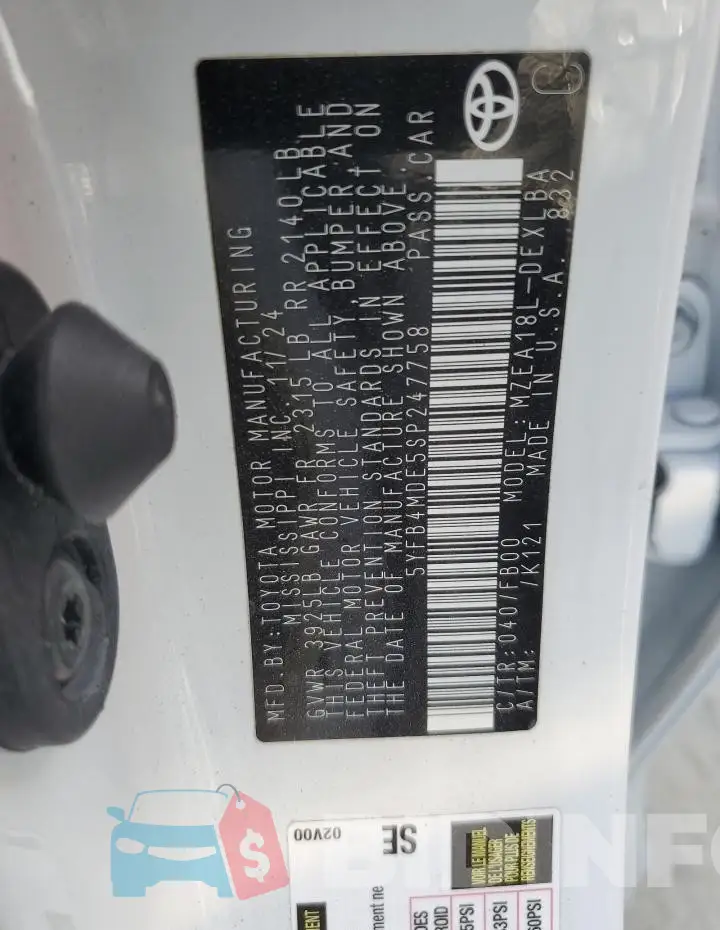 5YFB4MDE5SP247758 Photo# 12