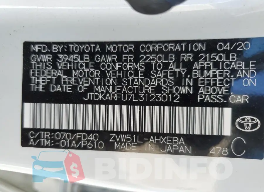 JTDKARFU7L3123012 Photo# 12