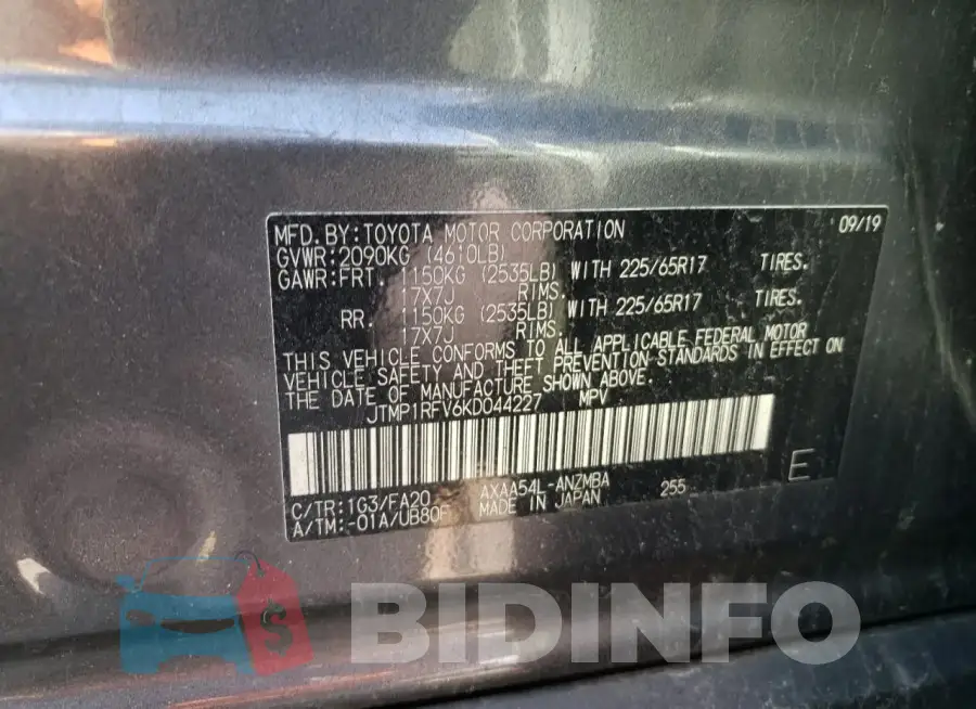 JTMP1RFV6KD044227 Photo# 13