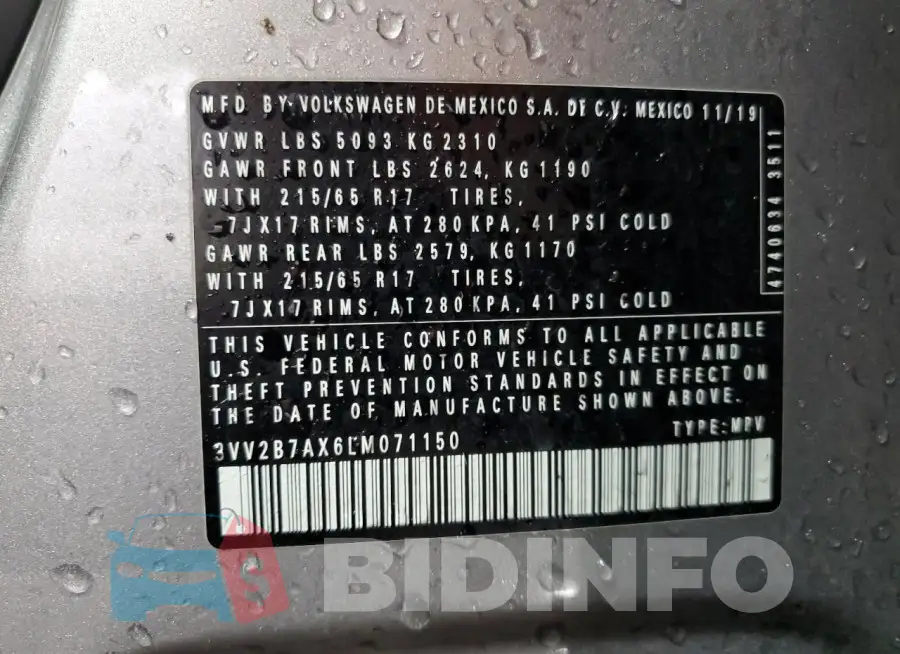 3VV2B7AX6LM071150 Photo# 13
