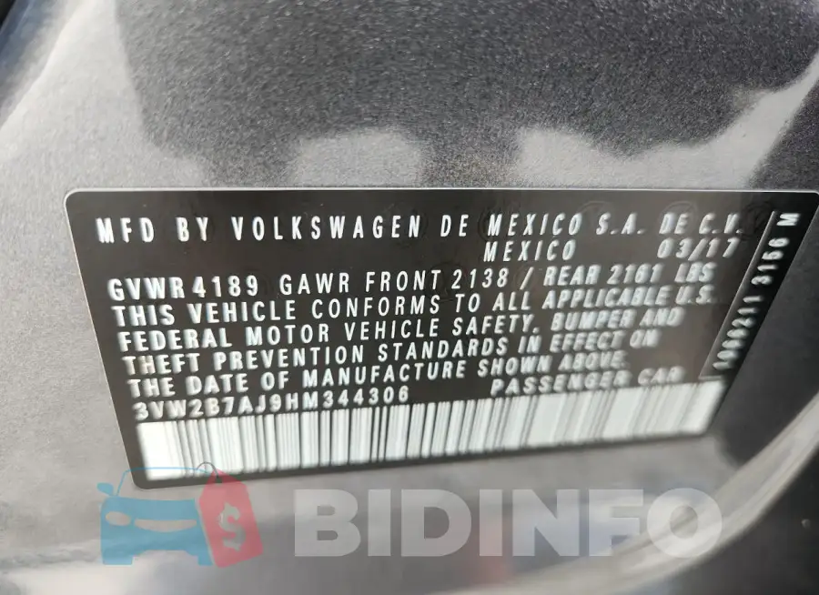 3VW2B7AJ9HM344306 Photo# 12