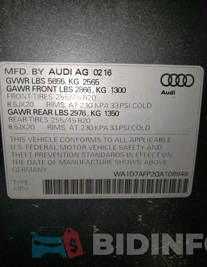 WA1D7AFP2GA108948 Photo# 13