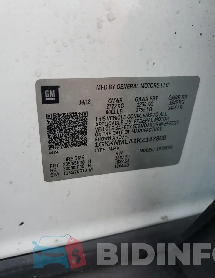 1GKKNMLA1KZ147808 Photo# 13