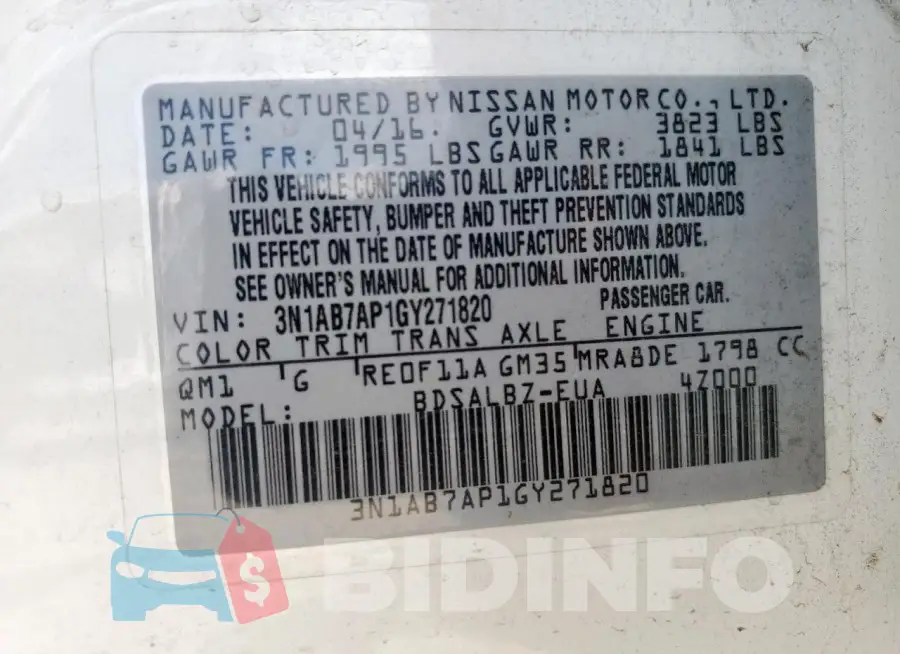 3N1AB7AP1GY271820 Photo# 12