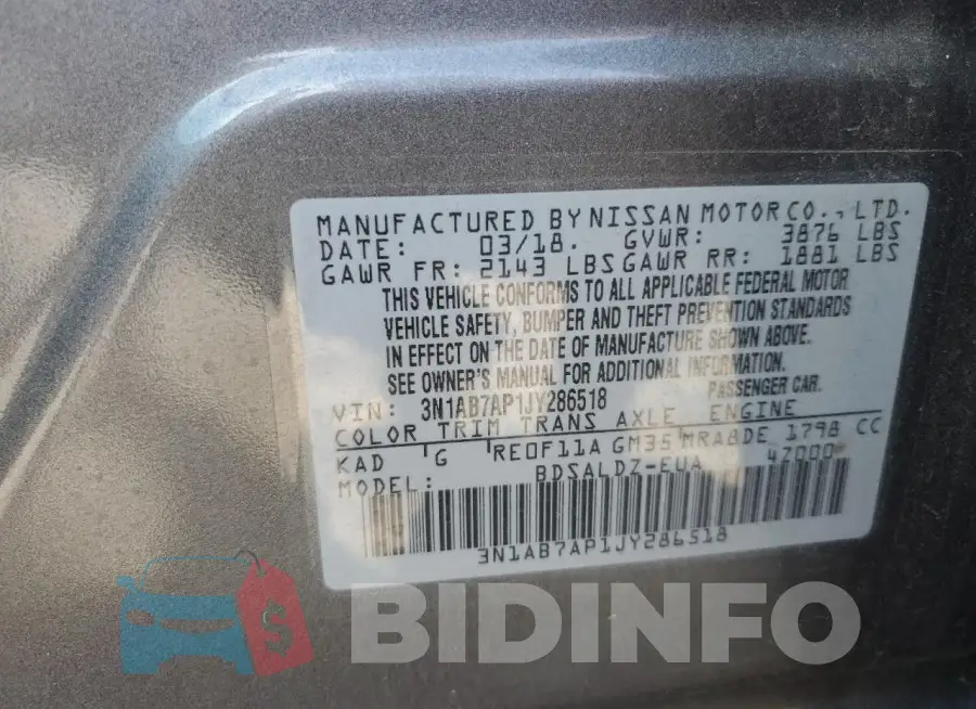 3N1AB7AP1JY286518 Photo# 12