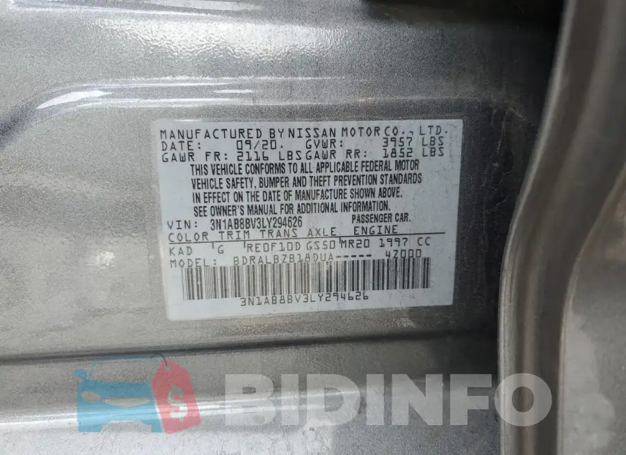 3N1AB8BV3LY294626 Photo# 12