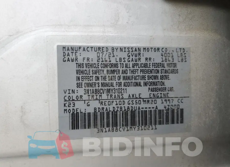 3N1AB8CV1MY310211 Photo# 12