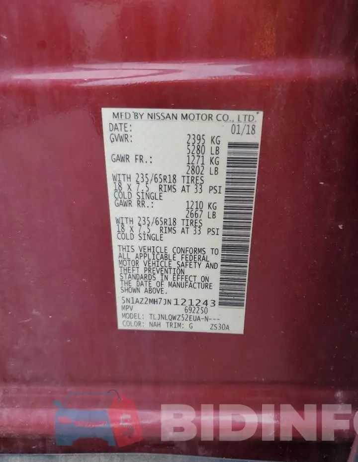 5N1AZ2MH7JN121243 Photo# 14