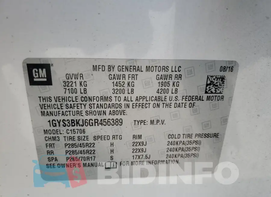 1GYS3BKJ6GR456389 Photo# 13