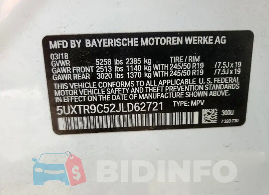 5UXTR9C52JLD62721 Photo# 13