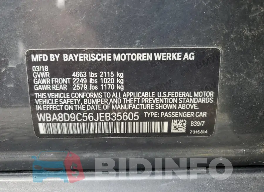 WBA8D9C56JEB35605 Photo# 12
