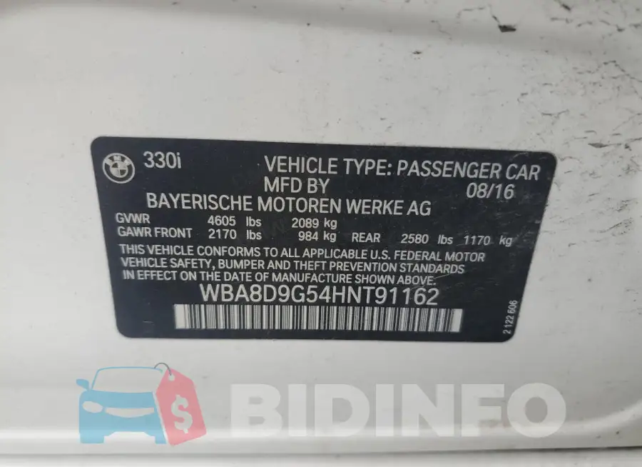 WBA8D9G54HNT91162 Photo# 12