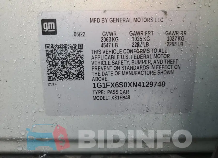 1G1FX6S0XN4129748 Photo# 14