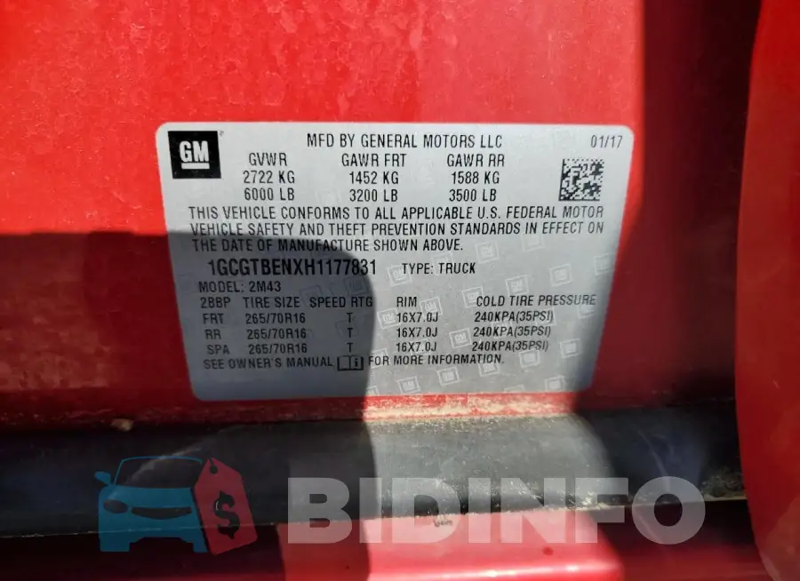 1GCGTBENXH1177831 Photo# 12 1GCGTBENXH1177831 Photo# 12