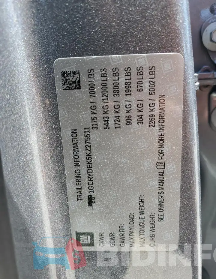1GCRYDEK5KZ275511 Photo# 12