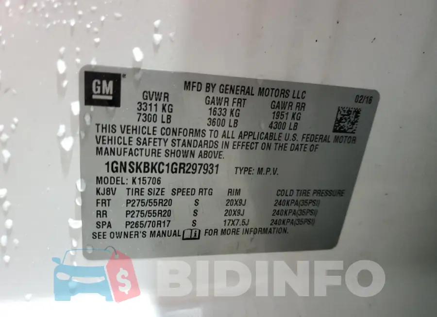 1GNSKBKC1GR297931 Photo# 14