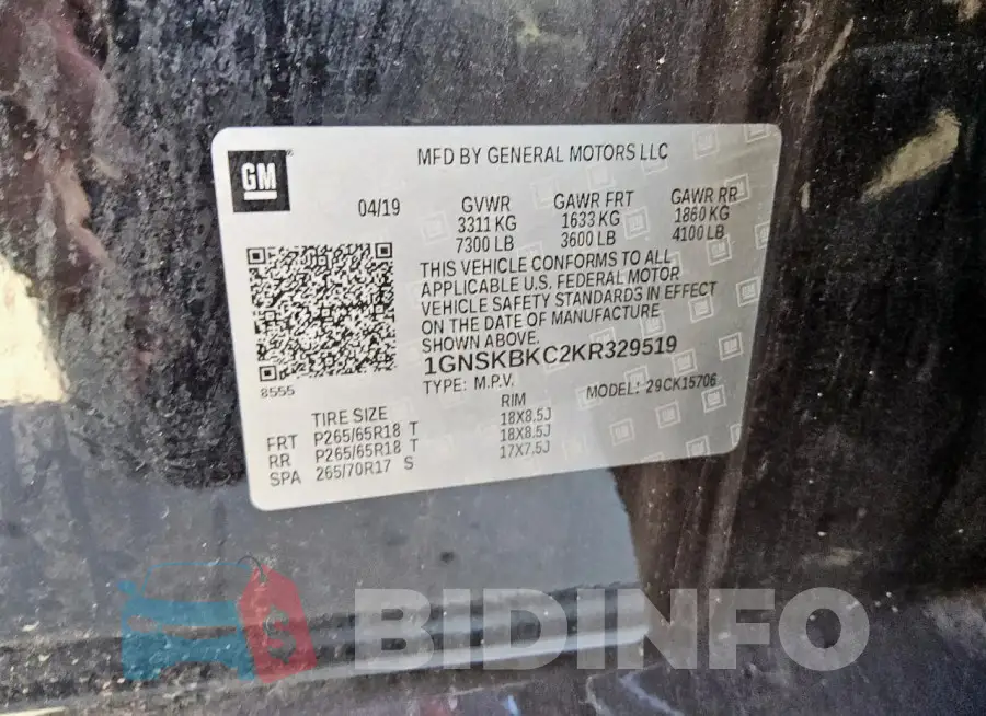 1GNSKBKC2KR329519 Photo# 12