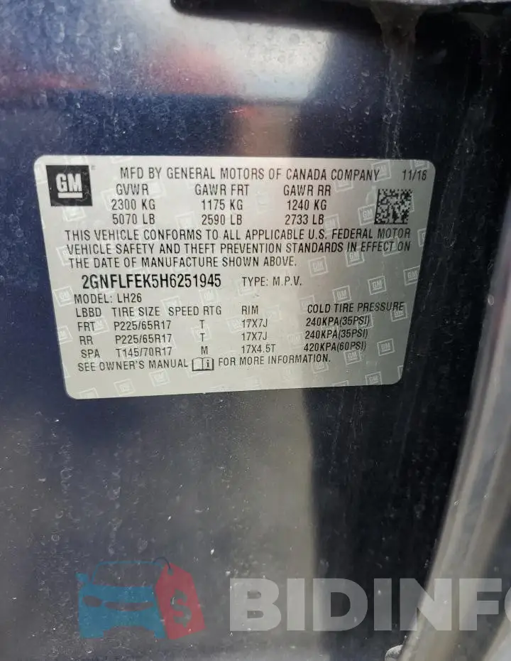 2GNFLFEK5H6251945 Photo# 13