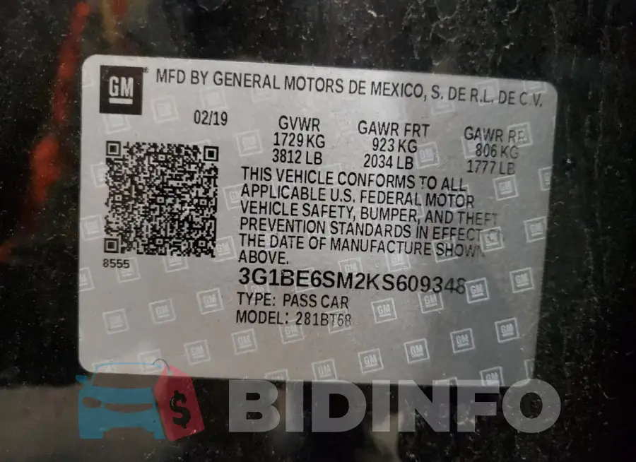 3G1BE6SM2KS609348 Photo# 12