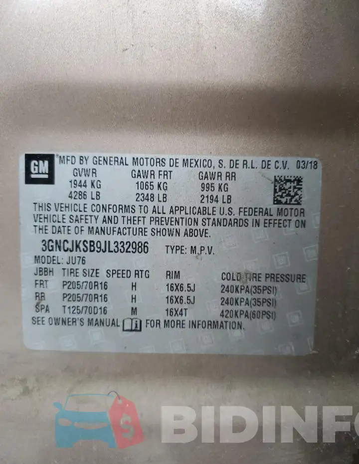 3GNCJKSB9JL332986 Photo# 12