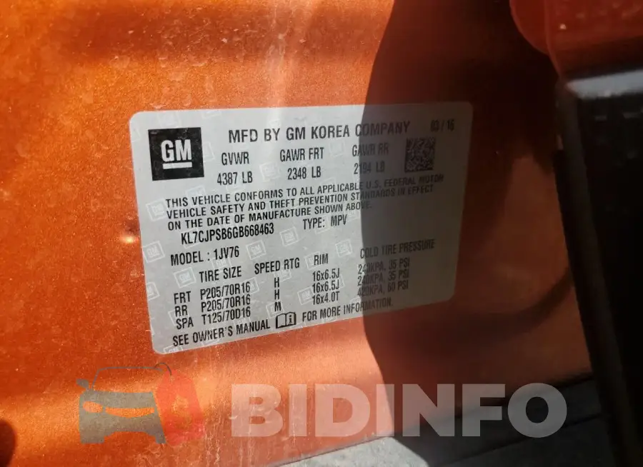 KL7CJPSB6GB668463 Photo# 12