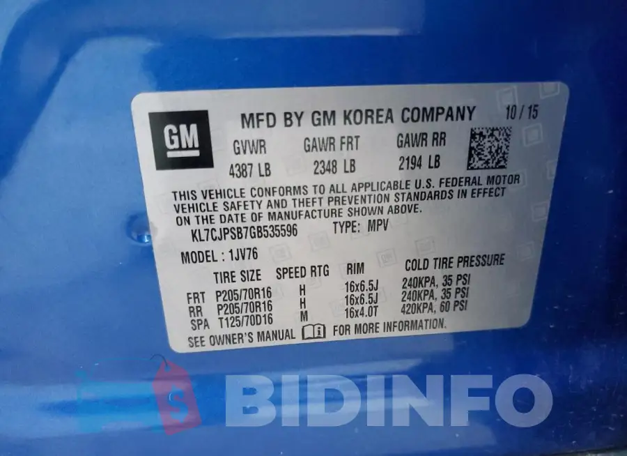 KL7CJPSB7GB535596 Photo# 13