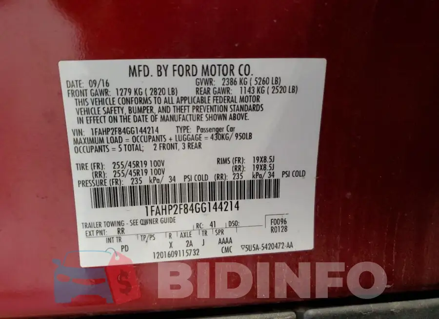 1FAHP2F84GG144214 Photo# 12