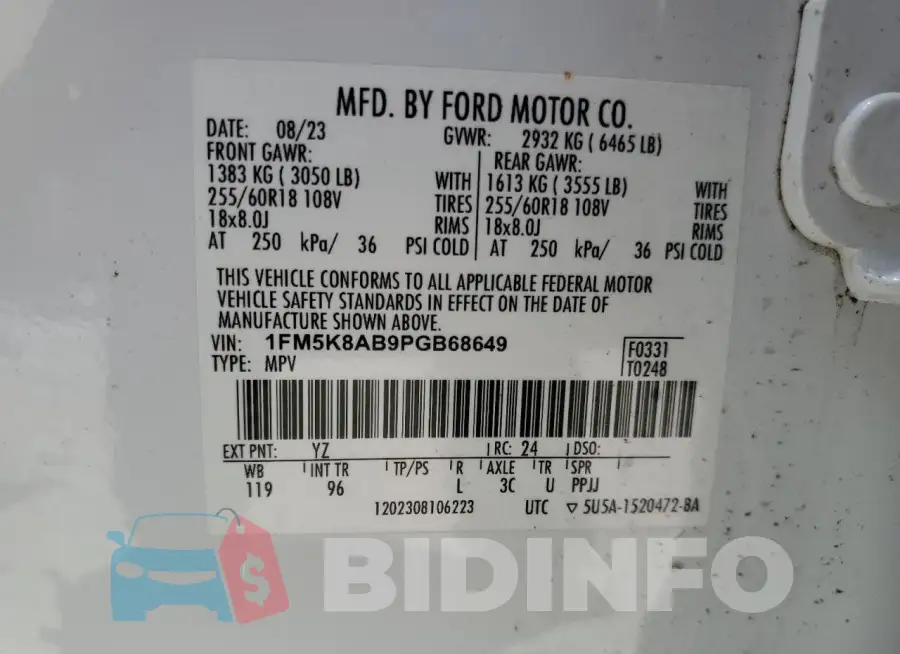 1FM5K8AB9PGB68649 Photo# 13