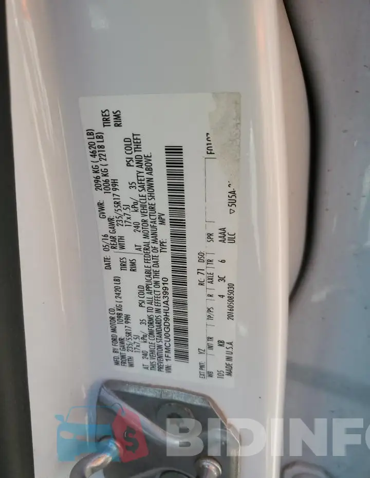 1FMCU0GD9HUA39910 Photo# 12