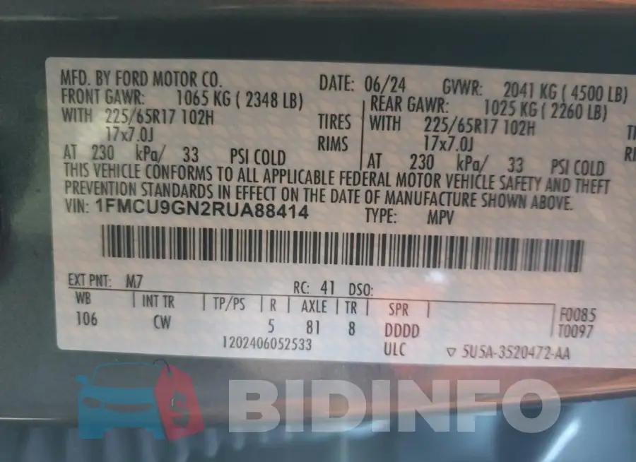 1FMCU9GN2RUA88414 Photo# 12