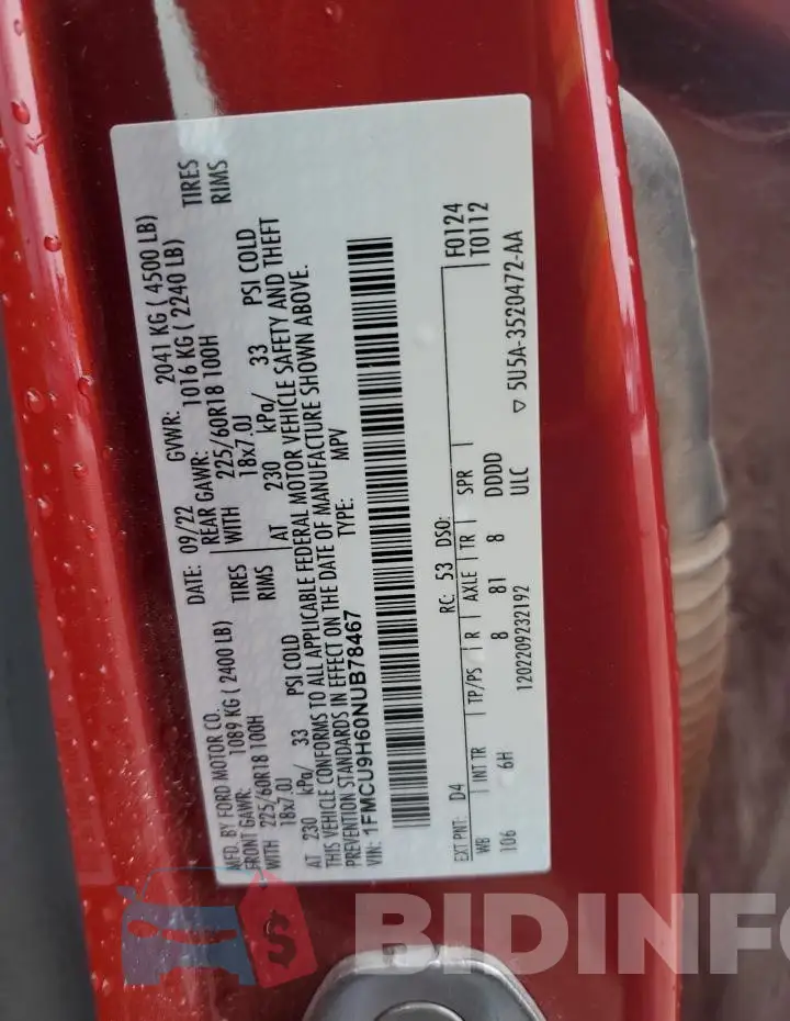 1FMCU9H60NUB78467 Photo# 13