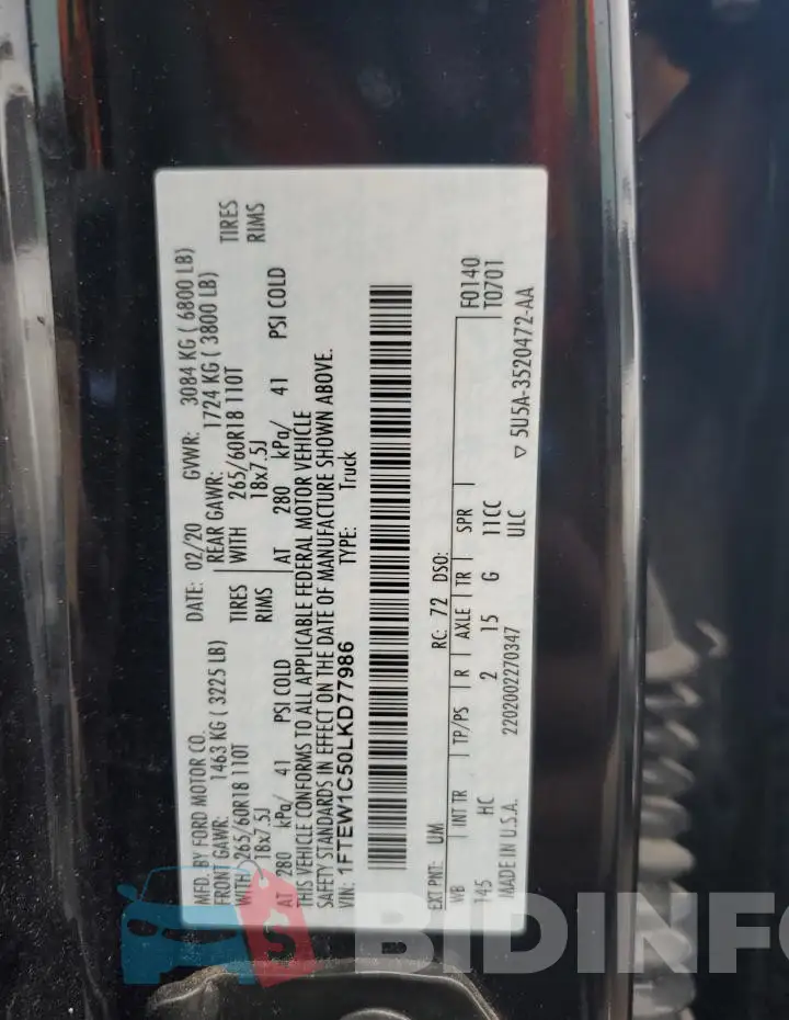 1FTEW1C50LKD77986 Photo# 13