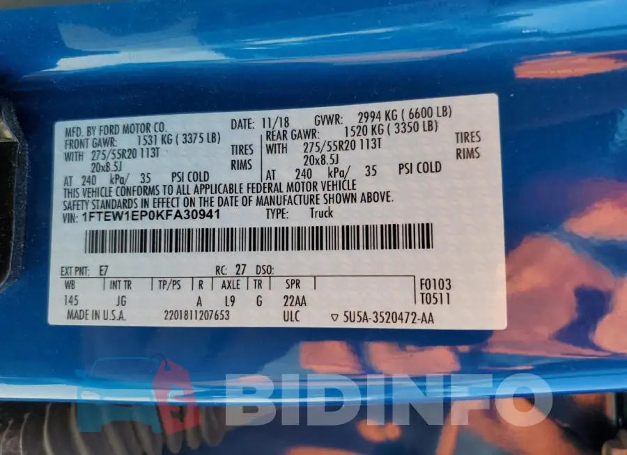 1FTEW1EP0KFA30941 Photo# 13
